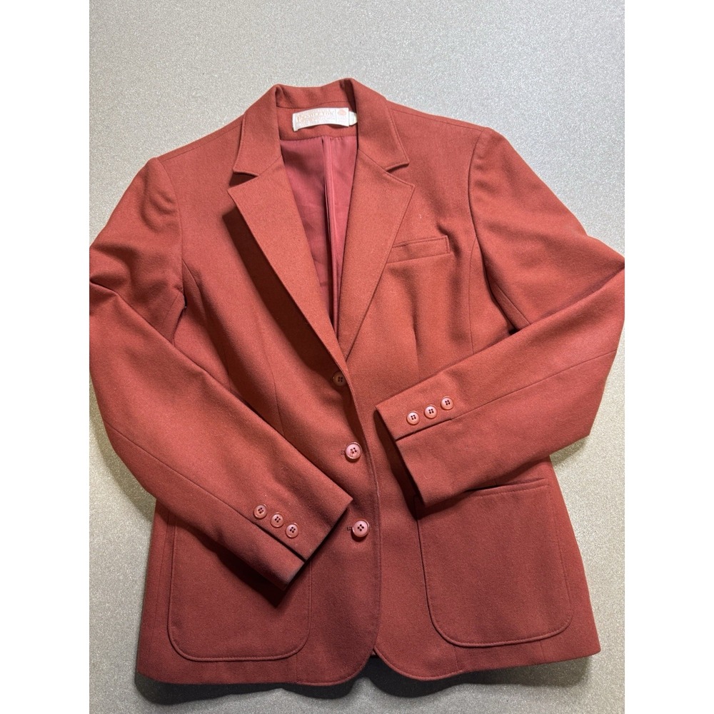 VTG Pendleton Merino Wool Orange Blazer Size 4 Button Jacket Collar‎ Pockets - Picture 3 of 8
